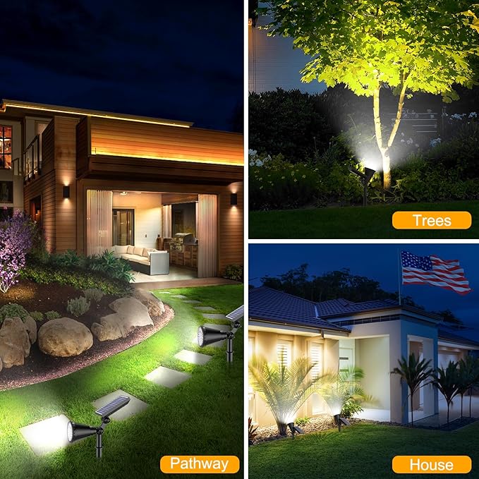 Solar Lights Outdoor Waterproof, 36 LEDs 1000LM Adjustable Solar Spot Lights Outdoor, 2-in-1 Solar Powered Spotlight Landscape Lighting for Garden, Yard, Pathway- 2 Pack (Cool White)