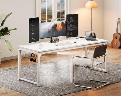 Coleshome 71 Inch Computer Desk with USB Ports, Large Office Desk, Long Study Student Writing Desk, White