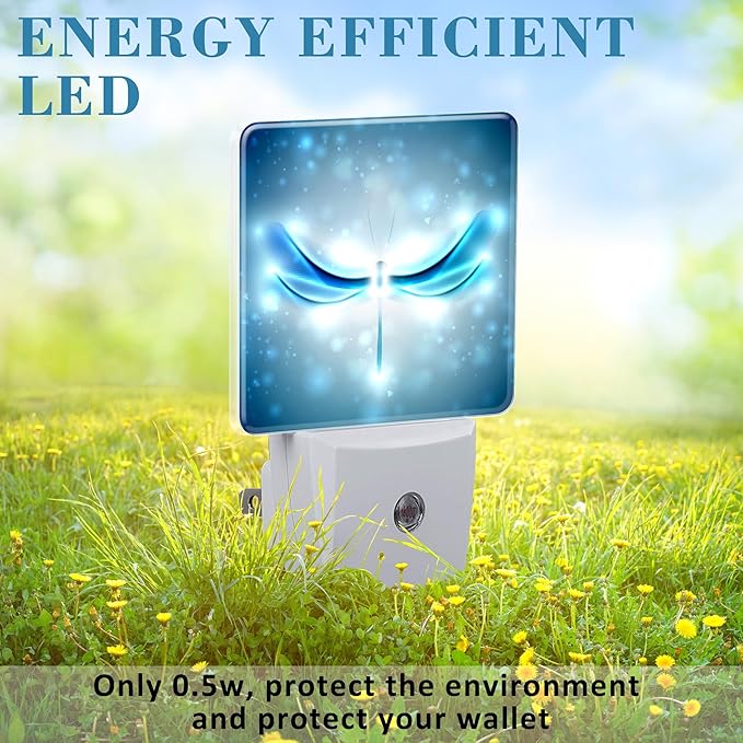 Night Light Plug into Wall Shiny Blue Abstract Dragonfly Night Light with Dusk to Dawn Sensor for Kid Girls Boys Women Men Room Decor, Hallway, Kitchen, Bathroom, Nursery, Stairs