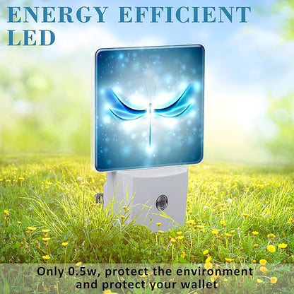 Night Light Plug into Wall Shiny Blue Abstract Dragonfly Night Light with Dusk to Dawn Sensor for Kid Girls Boys Women Men Room Decor, Hallway, Kitchen, Bathroom, Nursery, Stairs