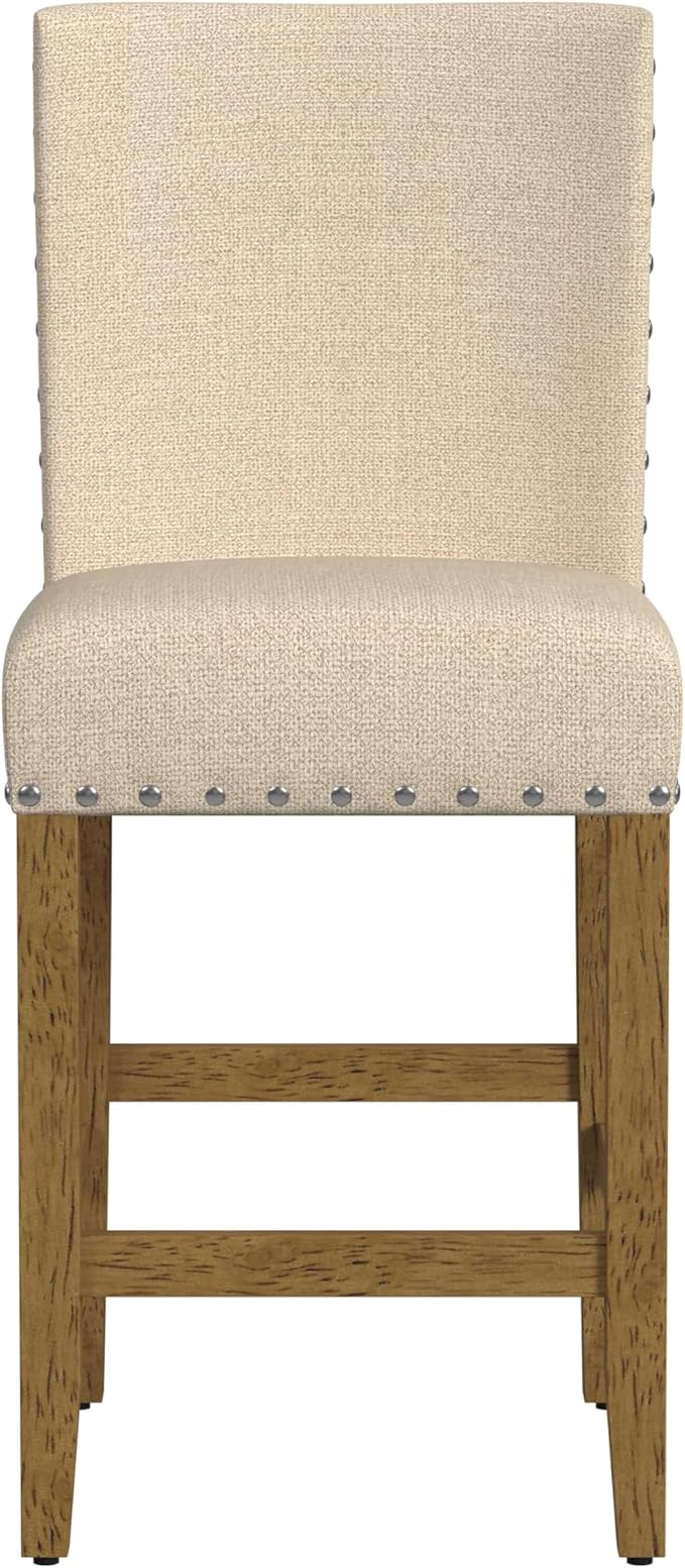 HomePop Home Decor | Nailhead Trim Counter Height Bar Stools | 24 Inch Bar Stools | Decorative Home Furniture (Flax Tan)