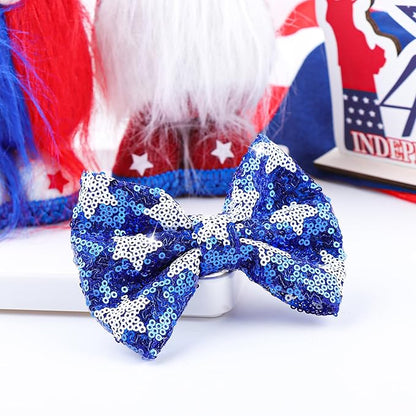 4th of July Hair Bows Clips Blue Glitter Girls Hair Accessories Little Baby Alligator Clips Hair Barrettes for Kids Sparkly Cheer Hair Ribbon Teens Gift Bling USA Flag Hairpin