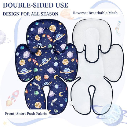 Pea Pod Baby Car Seat Head Support for Newborn, 2 in 1 Infant Car Seat Head Body Support for Boys Extra Soft Breathable Baby Car Seat Cushion Insert for Strollers, Swings, and Bouncers, Blue Space