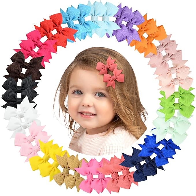 40PCS 2 Inch Baby Hair Bows Clips for Girls Grosgrain Ribbon Fully Lined Infant Hair Clips Accessories for Baby Girls Newborns Toddler in Pairs