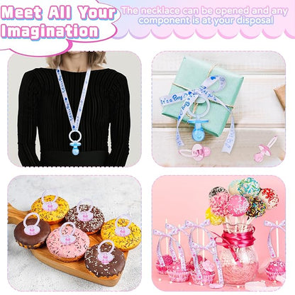 72 Acrylic Pacifier Necklace for Baby Shower Boys & Girls Party Favors, Gender Reveal Party Table Scatter/Necklace Game (Blue & Pink)
