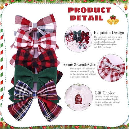 Obeoby Hair Bows with Hair Clips for Girls Toddlers, 8 Pcs Handmade 5" Floral Hair Accessories Red Bow for Kids 2-12 years Stocking Stuffers Christmas Gifts for Baby Teens Birthday School Party