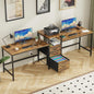 93'' Two Person Desk with Charging Station, Long Desk with 3 Fabric Drawers and Printer Shelf, Double Computer Desk, 2 Person Writing Study Table Workstation for Home Office, Rustic Brown