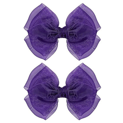 Dark Purple Mesh Hair Bows Clips 4" Organza Ribbon Hair Barrettes Alligator Hairpins for Girls Fall Birthday Wedding Party Dress Outfit Decor Accessory Teens Back to School Gift