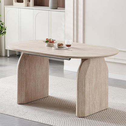 59"-90.5" Extendable Dining Table,Large Wood Dining Room Table with Slatted Pedestal Base,Rustic Oval Dining Table with Dual Pedestal Base(Easy to Assemble)