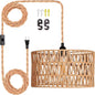 Maliralt Hanging Lamps Rattan Pendant Light Hanging Lights 16.4ft Plug in Cord Pendant Light Fixture Plug Into Wall Outlet Pendant Lighting with On Off Switch for Bedroom Living (Cylindrical Shade)