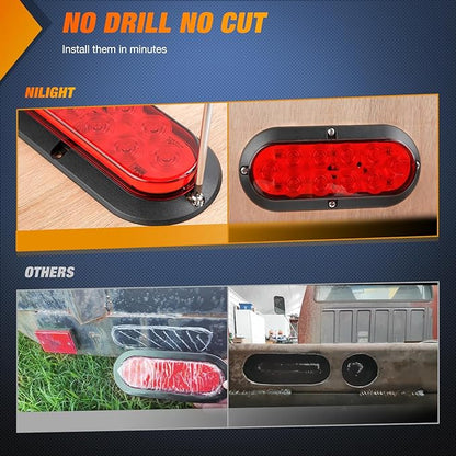 Nilight 6 Inch Oval Red White Amber LED Trailer Tail Light 6PCS Waterproof Stop Brake Turn Signals Reverse Back Up Surface Mount Trailers Lights for Truck RV Boat Bus Lorry Van Caravan