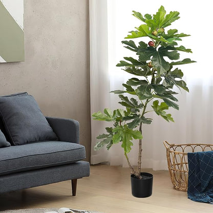 Tall Artificial Plants Indoor 3.9Ft Artificial Ficus Macrocarpa Fake Tree for Indoor Decor Tree Fiddle Leaf Fig Tree Artificial Tree Ficus Fake Tall Plant Faux Plants Indoor Tall Faux Plants Outdoor