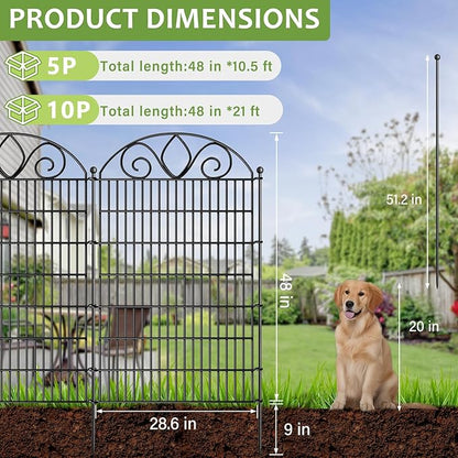 8 Panels No Dig Tall Garden Fence Panel – 48" H X 21' L Rustproof Metal Dog Fence Outdoor for Yard, Decorative Animal Barrier Fence for Pet, Garden Border, Patio, Flower Beds| Temporary Fencing