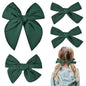 DEEKA 4 PCS Dark Green Cotton Linen Hair Bows 3 Styles 5" & 4" Handmade Hair Bow set for Toddler Girls Alligator Hair Clips Knot Bows Hair Accessories for Little School Girls (Dark Green)