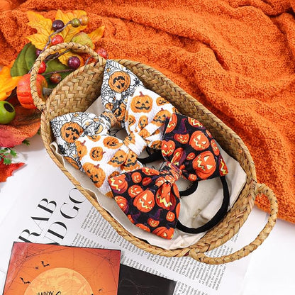 Halloween Baby Girl Headbands with Bows for Newborn Orange Hair Bow Hair Accessories Elastic Nylon Halloween Hairbands 3 PCS