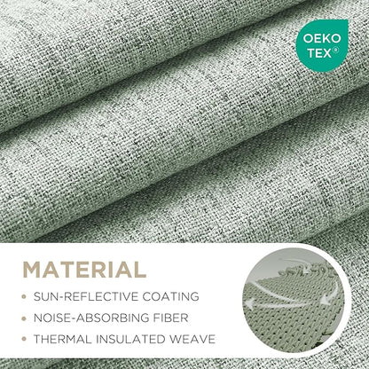 Joydeco 100% Blackout Curtains for Bedroom - Natural Linen Curtains 70" W x 108" L Long, Thermal Insulated 1 Panels Sage Green Light Blocking Drapes, Rod Pocket & Back Tabs for Living Room