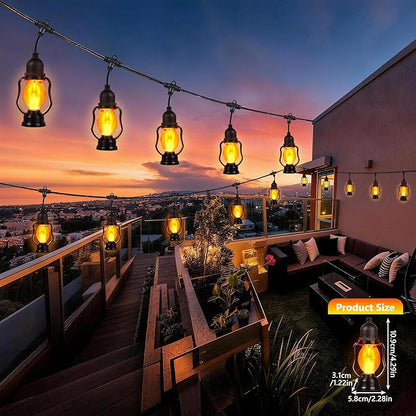 Zeiliuled Flame Outdoor String Lights, 21FT Patio Lights with 10 Flickering Flame Bulb, Timer, Waterproof LED Outdoor Decorative Orange Lights for Patio, Yard, Bistro, Porch, Garden Decor