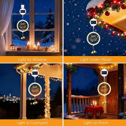 Solar Hanging Lights - Outdoor Indoor Christmas Decorations for Window, Garden, Patio, Porch,Holiday Home Decor, (Jingle Bell)