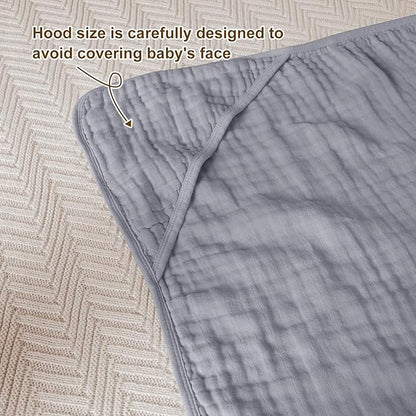 david's kids 2 Pack Hooded Baby Towels, 100% Muslin Cotton 6-Layer Ultra Soft Breathable Absorbent Baby Bath Towels for Infant and Toddler, Newborn Essentials, Large 32x32Inch, White & Grey