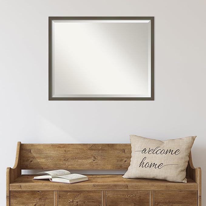 Amanti Art Grey Wall Mirror 23x29 Svelte Clay Grey Rectangle Bathroom Mirror for Wall Decor Living Room, Large Modern Wood Frame, Hangs Horizonally and Vertically, Bathroom Decor, Beveled Edge