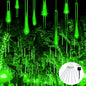 JMEXSUSS Green Solar Lights Outdoor for St. Patrick's Day Decorations, 8 Tube 144 LEDs Solar Meteor Shower Rain Lights, Green Christmas Light for Tree Eaves Yard Fence Porch Decor