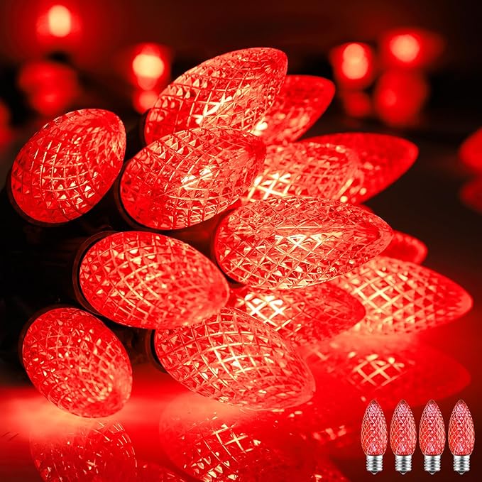 Minetom C9 Christmas String Lights, 100 Ft Red C9 Outdoor Christmas Lights with 100 Strawberry C9 Led Bulbs, Connectable UL Certified for Outdoor Indoor Roofline Holiday Backyard Xmas Decor