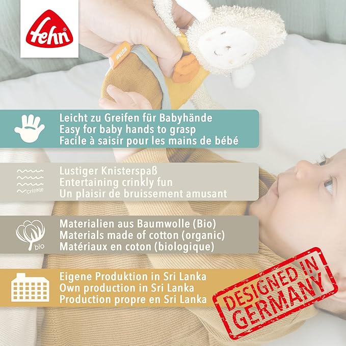 Fehn FehnNATUR rustling Rabbit - Activity Soft Toy for Grasping and Playing - Motor Skills Toys & Rustling Toys for Babies and Young Children from 0+ Months