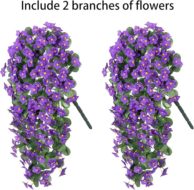 HyeFlora Artificial Faux Hanging Plants Flowers Vines for Outdoor Outside Fall Decoration, 2PCS Fake Silk Daisy Mums UV Resistant Look Real Purple Orchid Vine for Front Door Porch Planter Balcony