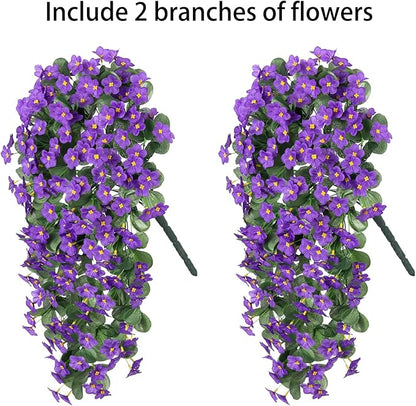 HyeFlora Artificial Faux Hanging Plants Flowers Vines for Outdoor Outside Fall Decoration, 2PCS Fake Silk Daisy Mums UV Resistant Look Real Purple Orchid Vine for Front Door Porch Planter Balcony