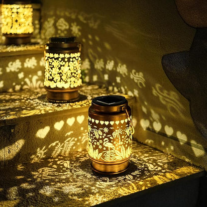 Lawn Social Solar Lanterns Outdoor Waterproof, Flamingos Metal Hanging Solar Lights for Outside, Garden Decor Birthday Gifts for Women Mom Grandma, Outdoor Lantern for Patio Yard Balcony Porch