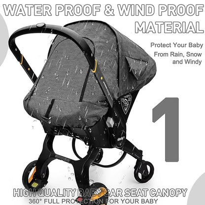 Waterproof Baby Car Seat Cover Compatible with Doona Car Seat and Stroller,Patented Windproof Car Seat Canopy for Boys & Girls, Keeps Babies Warm and Coz(Gray)