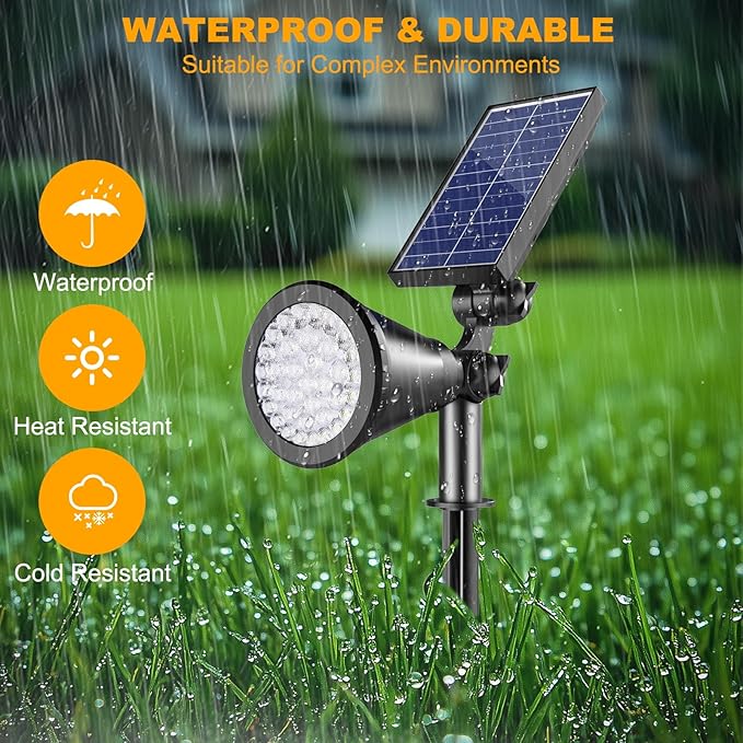 Solar Spot Lights Outdoor, 36 LEDs Solar Landscape Lighting with 2200mAh, Outdoor Lights Auto On/Off 2-in-1 Wall or Ground Solar Powered for Yard Garden- 2 Pack (Warm White)