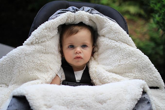 7AM Enfant Baby Car Seat - Nido Quilted Baby carier Cover, Hooded Soft Plush Lining, Stroller | (Heather Grey, Small 0-6M)