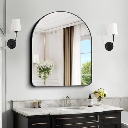 Arched Bathroom Mirror, 30"x36" Black Arched Mirror for Bathroom, Wall Mounted Mirror, Black Vanity Wall Mirror w/Metal Frame for Bedroom, Entryway, Living Room, Hanging or Leaning Against Wall