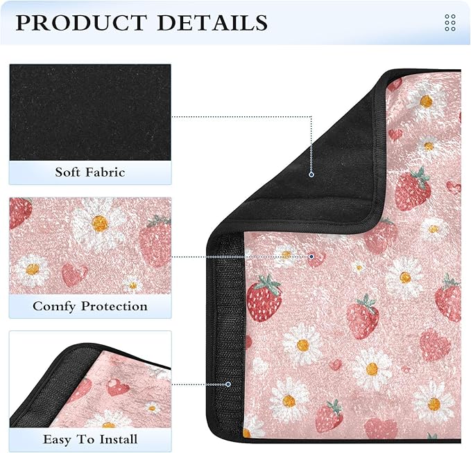 2 Pack Seatbelt Covers Seat Belt Cover Pad for Adults Boys Girls Car Seat Strap Covers Pads Cushion Universal Shoulder Strap Pad Protector for Backpack Camera Bag 6.5 Inch Pink Floral Strawberry Heart
