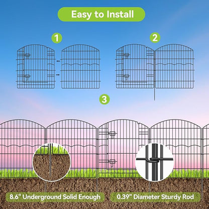 Decorative Garden Fence 12 Panels 26.8ft(L)×32in(H) Garden Fences Animal Barrier Fencing with 11 Panels + 1 Gate, No Dig Metal Rustproof Wire Border Temporary Dog Fence Outdoor for Patio Yard Lawn