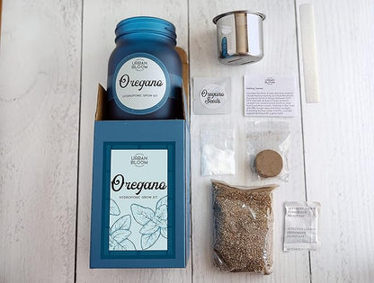 Hydroponic Herb Growing Kits - Fresh Oregano - Indoor Garden System in a Mason Jar - Herb Garden Kit for an Indoor Greenhouse - Indoor Plant Hydroponic Growing System w/Fresh Herb Seeds