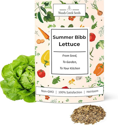Woods Creek Seeds: Summer Bibb Heirloom Lettuce Seeds for Planting - Over 2,700 Non-GMO Seed Pack for Growing Indoors, Outdoors, or as Hydroponic Seeds - Beginner-Friendly Green Leaf Lettuce Seed