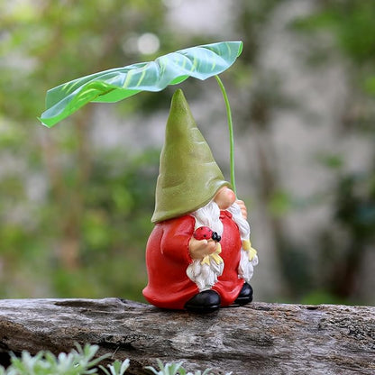 Garden Female Gnome Statue Decoration with Leaf Umbrella, 7.5” Figurine Ornament for Indoor Outdoor Home Patio Yard Lawn, for Gnome Lovers & Garden Enthusiasts，Mom，Women