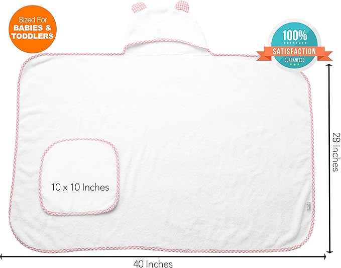 Channing & Yates Premium Boutique Baby Towels for Girls - Hooded Girl Towel & Washcloth Set - Organic Viscose Made from Bamboo Baby Towels with Hood - Baby Girl Bath Towels (Pink)