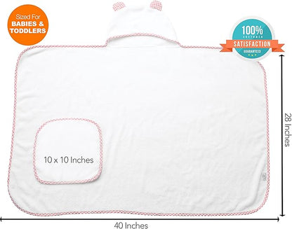 Channing & Yates Premium Boutique Baby Towels for Girls - Hooded Girl Towel & Washcloth Set - Organic Viscose Made from Bamboo Baby Towels with Hood - Baby Girl Bath Towels (Pink)
