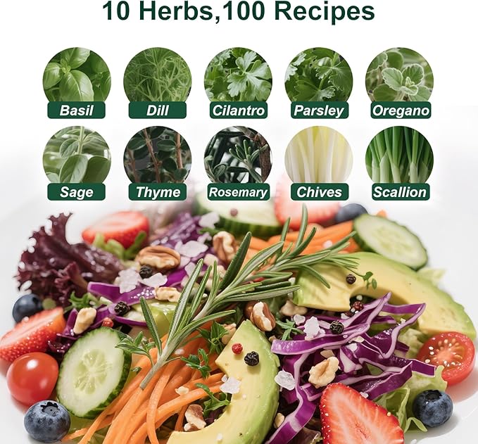 10 Indoor Herb Garden Kit, 33pcs Complete Kitchen Herb Starter Set Including 4-Color Pots, Soil & Tools, Unique Gift Ideas for Plant Lovers, Women, Men, Mom, Friend, Birthday, Housewarming, Christmas