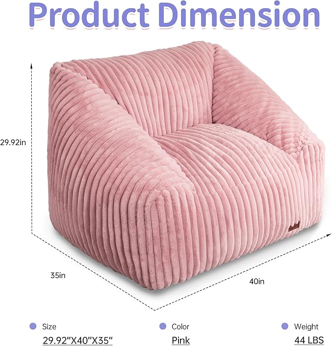 HABUTWAY Bean Bag Chair, Giant Bean Bag Chairs for Adults and Kids, Bean Bag Sofa, Lazy Floor Sofa, Faux Fur Beanbag Chair with Armrests for Living Room Bedroom (Pink)