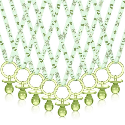 Geiserailie 36 Pcs Baby Shower Pacifiers Necklace Acrylic Pacifiers Necklace Charm Party Favors for Girls Boys Baby Shower Party Decorations Table Scatter(Green)