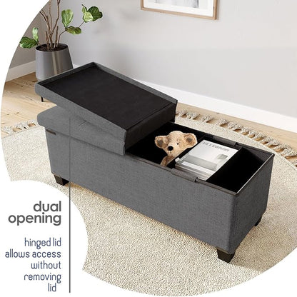 STORAGEBUD Storage Ottoman Bench with Bins, 43-in Storage Bench for Bedroom End of Bed, Folding Foot Rest Ottoman for Living Room Max 660lbs, Fabric Ottomans, Grey
