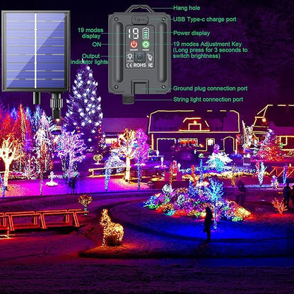 New Upgraded Solar Christmas String Lights Outdoor Waterproof 2 Pack Total 144ft 400 Led Solar & USB Rechargeable 19 Modes Christmas Tree Lights for Outdoor Indoor Yard Xmas Decorations, Warm White