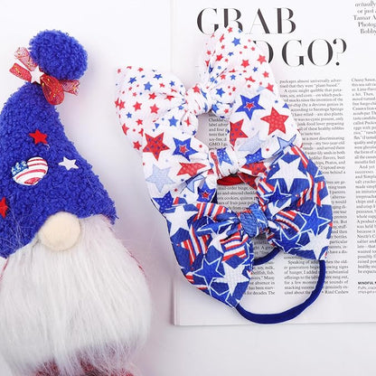 YanJie Fourth of July Patriotic Hair Accessories: Star Spangled Newborn Headbands, Nylon Bows for Infant Toddler Girls in Red, White & Blue