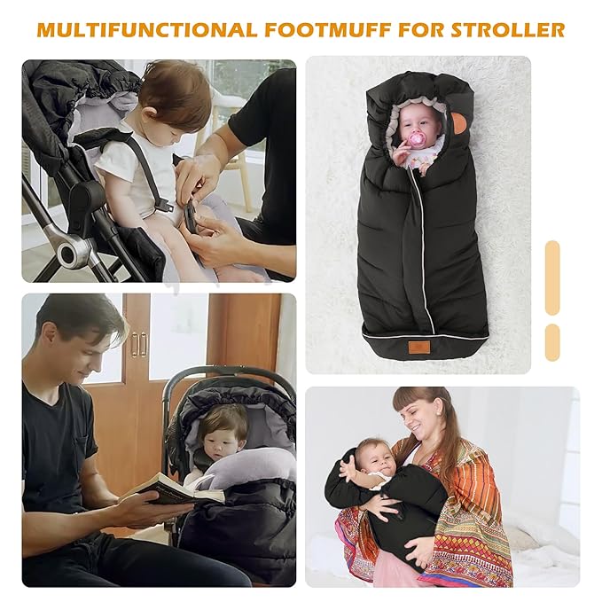 LAT Baby Warm Bunting Bag Universal,Stroller Sleeping Bag Cold Weather,Waterproof Toddler Footmuff(Basic,Black)