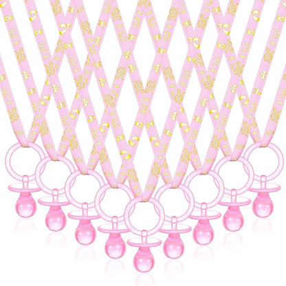 Geiserailie 36 Pcs Baby Shower Pacifiers Necklace Acrylic Pacifiers Necklace Charm Party Favors for Girls Boys Baby Shower Party Decorations Table Scatter(Pink)