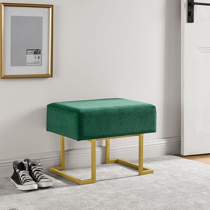 Modern Style Bedroom Single Seat Bench, Cushioned Bed end Stool, Living Room Sofa Stool, Footstool with Golden Iron Legs, Suitable for Bedroom and Living Room (Dark Green, 21.65"x15.74"X16.53")